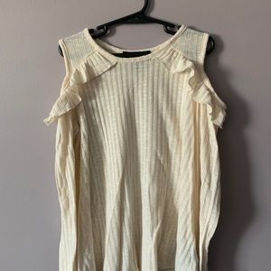 Girl’s Long Sleeve Open Shoulder Cream Sweater